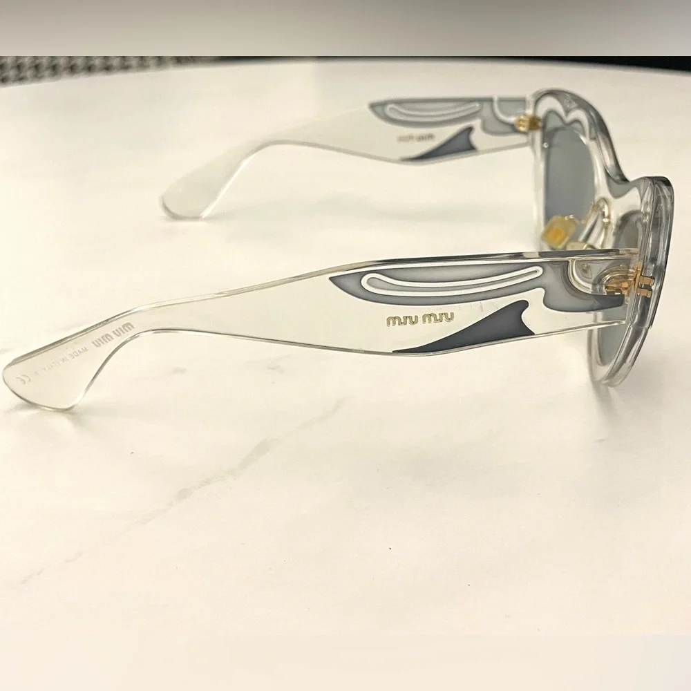Miu Miu Cat Eye Swirl Sunglasses, clear and grey acetate, grey lens, 49mm, EUC - Picture 8 of 9